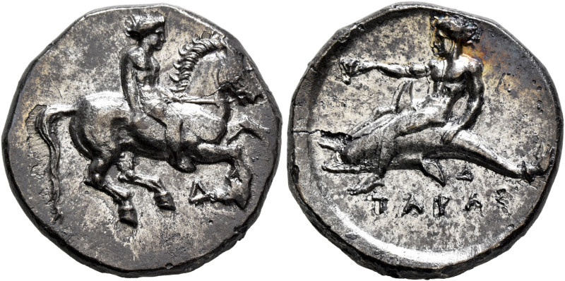 CALABRIA. Tarentum. Circa 344-340 BC. Didrachm or Nomos (Silver, 21 mm, 7.35 g, ...