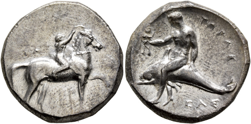 CALABRIA. Tarentum. Circa 280 BC. Didrachm or Nomos (Silver, 22 mm, 7.89 g, 9 h)...