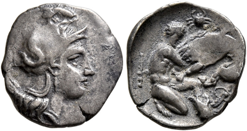 CALABRIA. Tarentum. Circa 325-280 BC. Diobol (Silver, 13 mm, 0.89 g, 11 h). Head...