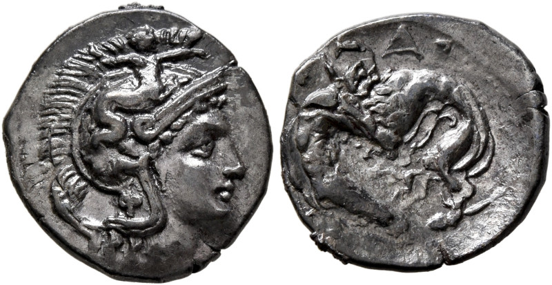 CALABRIA. Tarentum. Circa 302-280 BC. Diobol (Silver, 12 mm, 1.20 g, 6 h). Head ...