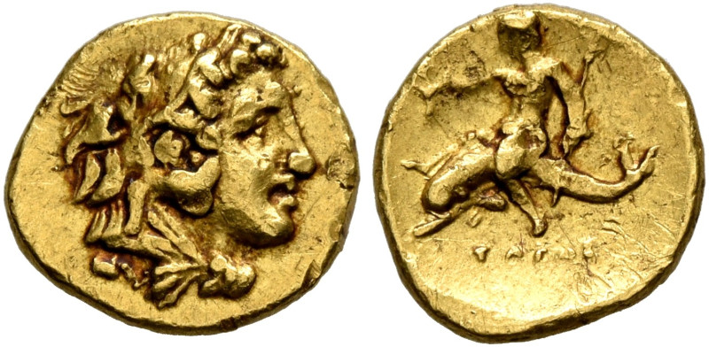 CALABRIA. Tarentum. temp. Pyrrhos of Epeiros, circa 276-272 BC. 1/10 Stater (Gol...