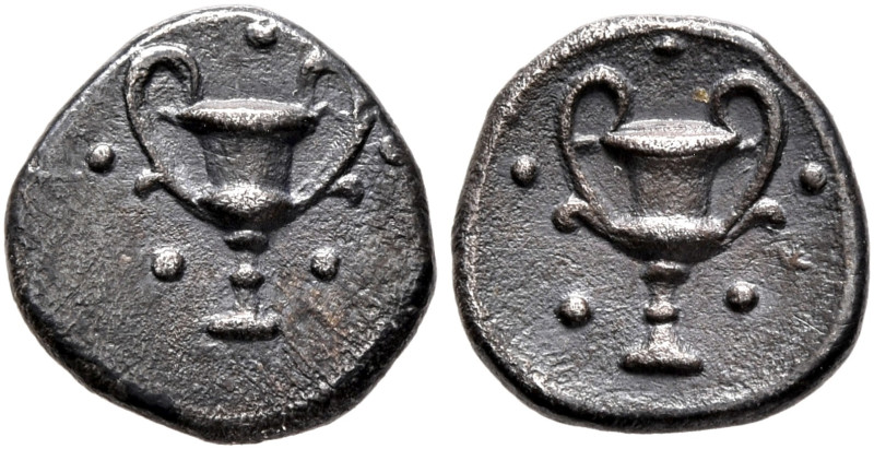 CALABRIA. Tarentum. Circa 280-228 BC. Obol (Silver, 9 mm, 0.58 g, 8 h). Kantharo...