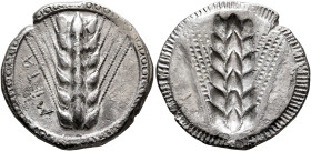 LUCANIA. Metapontion. Circa 470-440 BC. Stater (Silver, 22 mm, 7.37 g). ΜΕΤΑ Ear of barley with six grains; around, border of dots. Rev. Ear of barley...