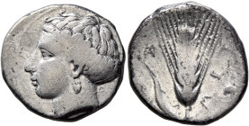 LUCANIA. Metapontion. Circa 400-340 BC. Didrachm or Nomos (Silver, 22 mm, 7.45 g, 9 h), signed by Aristoxenos, Herakletos, magistrate. Head of Demeter...
