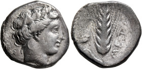 LUCANIA. Metapontion. Circa 400-340 BC. Didrachm or Nomos (Silver, 20 mm, 7.72 g, 6 h). Head of Demeter to right, wearing diadem decorated with ivy le...