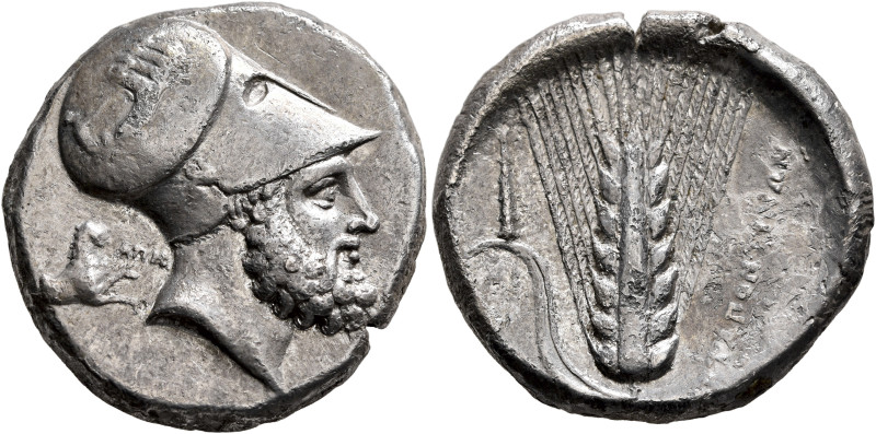 LUCANIA. Metapontion. Circa 340-330 BC. Distater (Silver, 26 mm, 15.55 g, 8 h). ...