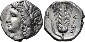 LUCANIA. Metapontion. Circa 330-290 BC. Didrachm or Nomos (Silver, 20 mm, 7.86 g, 3 h), Di..., magistrate. Head of Demeter to left, wearing wreath of ...