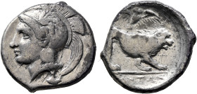LUCANIA. Velia. Circa 400-340 BC. Didrachm or Nomos (Silver, 22 mm, 7.51 g, 9 h). Head of Athena to left, wearing crested Attic helmet adorned with a ...