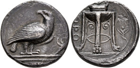 BRUTTIUM. Kroton. Circa 425-350 BC. Didrachm or Nomos (Silver, 21 mm, 7.36 g, 7 h). Eagle with closed wings standing right, head to left; to right, an...