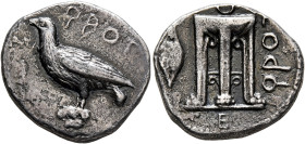 BRUTTIUM. Kroton. Circa 425-350 BC. Didrachm or Nomos (Silver, 21 mm, 7.44 g, 12 h). ϘPOT Eagle standing left on Ionic capital. Rev. ϘPOT Tripod with ...