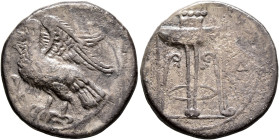 BRUTTIUM. Kroton. Circa 350-300 BC. Didrachm or Nomos (Silver, 22 mm, 7.51 g, 2 h). Eagle with spread wings standing left on olive branch. Rev. KPO Tr...