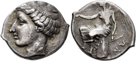 BRUTTIUM. Terina. Circa 440-425 BC. Didrachm or Nomos (Silver, 22 mm, 7.41 g, 6 h). Head of the nymph Terina to left, her hair bound in an ampyx adorn...