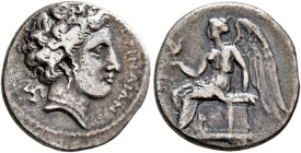 BRUTTIUM. Terina. Circa 440-425 BC. Drachm (Silver, 16 mm, 2.24 g, 5 h). TEPINAIΩN Head of the nymph Terina to right, wearing triple-pendant earring a...