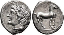 BRUTTIUM. Carthaginian occupation. Circa 215-205 BC. 1/4 Shekel (Silver, 15 mm, 1.73 g, 6 h), Second Punic War issues. Uncertain mint in Bruttium (Lok...
