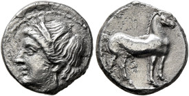 BRUTTIUM. Carthaginian occupation. Circa 215-205 BC. 1/4 Shekel (Silver, 13 mm, 1.71 g, 6 h), Second Punic War issues. Uncertain mint in Bruttium (Lok...