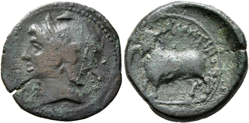 SICILY. Alontion. Circa 210-180. AE (Bronze, 18 mm, 3.42 g, 1 h). Male head to l...