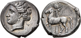 SICILY. Entella (?). Punic issues, circa 345/38-320/15 BC. Tetradrachm (Silver, 24 mm, 16.90 g, 11 h). Head of Tanit-Persephone to left, wearing wreat...