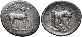 SICILY. Gela. Circa 465-450 BC. Litra (Silver, 13 mm, 0.80 g, 5 h). Bridled horse standing right, reins trailing from mouth; above, wreath. Rev. CEΛ-A...