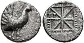 SICILY. Himera. Circa 530-520/15 BC. Obol (Silver, 10 mm, 0.80 g). Hen standing to right. Rev. Incuse square with divided into eight triangular compar...