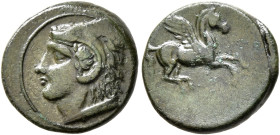 SICILY. Kephaloidion. Circa 344-336 BC. AE (Bronze, 14 mm, 1.70 g, 9 h). Head of Herakles to left, wearing lion skin headdress. Rev. Pegasus flying ri...