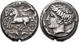 SICILY. Syracuse. Second Democracy, 466-405 BC. Tetradrachm (Silver, 22 mm, 16.87 g, 12 h), obverse die signed by Eu(menes?), reverse die signed by Eu...