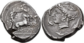 SICILY. Syracuse. Second Democracy, 466-405 BC. Tetradrachm (Silver, 25 mm, 17.09 g, 12 h), obverse die signed by Euainetos, reverse die signed by Euk...