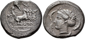 SICILY. Syracuse. Second Democracy, 466-405 BC. Tetradrachm (Silver, 26 mm, 16.91 g, 6 h), obverse die signed by Euainetos, reverse die signed by Eukl...