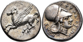 SICILY. Syracuse. Timoleon and the Third Democracy, 344-317 BC. Stater (Silver, 21 mm, 8.47 g, 12 h), Corinthian standard. Pegasos flying left. Rev. Σ...