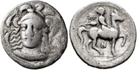 SICILY. Syracuse. Timoleon and the Third Democracy, 344-317 BC. Hemidrachm (Silver, 15 mm, 1.80 g, 1 h), Attic standard. [ΣΥΡAKOΣIΩN] Head of Athena f...