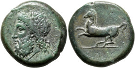 SICILY. Syracuse. Timoleon and the Third Democracy, 344-317 BC. Dilitron (Bronze, 26 mm, 19.20 g, 8 h). [ΖΕΥΣ] ΕΛΕΥΘΕΡΙ[ΟΣ] Laureate head of Zeus to l...