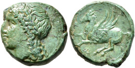 SICILY. Syracuse. Timoleon and the Third Democracy, 344-317 BC. AE (Bronze, 17 mm, 5.29 g, 7 h). [ΣΥΡΑΚΟΣΙΩΝ] Laureate head of Apollo to left. Rev. Pe...