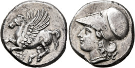 SICILY. Syracuse. Agathokles, 317-289 BC. Stater (Silver, 19 mm, 6.59 g, 1 h), circa 304-289. Head of Athena to left, wearing Corinthian helmet. Rev. ...