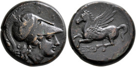 SICILY. Syracuse. Agathokles, 317-289 BC. AE (Bronze, 21 mm, 10.72 g, 5 h), circa 305-295. ΣYPA[KOΣIΩN] Head of Athena to right, wearing crested Corin...