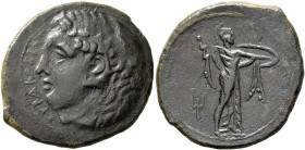 SICILY. Syracuse. Pyrrhos, 278-276 BC. AE (Bronze, 25 mm, 8.66 g, 3 h). ΣYPAKOΣIΩN Head of Herakles to left, wearing lion skin headdress. Rev. Athena ...