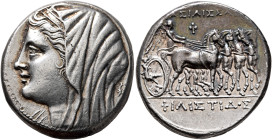 SICILY. Syracuse. Philistis, wife of Hieron II, 275-215 BC. 16 Litrai or Tetradrachm (Silver, 27 mm, 13.65 g, 5 h), circa 240-218/5. Diademed and veil...