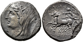 SICILY. Syracuse. Philistis, wife of Hieron II, 275-215 BC. 5 Litrai (Silver, 18 mm, 4.00 g, 9 h). Diademed and veiled bust of Philistis to left; to r...