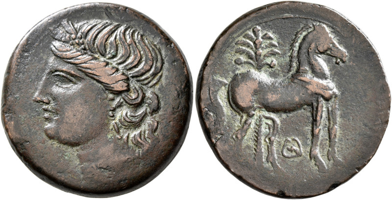 CARTHAGE. Second Punic War. Circa 220-215 BC. Trishekel (Bronze, 31 mm, 19.69 g,...
