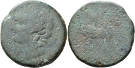 CARTHAGE. Circa 201-175. 15 Shekels (Bronze, 46 mm, 94.74 g, 12 h). Head of Tanit to left, wearing wreath of grain ears. Rev. Horse standing right; ab...