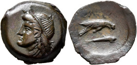 SKYTHIA. Olbia. Circa 400-350 BC. AE (Bronze, 20 mm, 3.51 g, 1 h). Head of Demeter to left, wearing wreath of grain ears. Rev. ΟΛΒΙΟ Eagle on dolphin ...