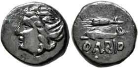 SKYTHIA. Olbia. Circa 400-350 BC. AE (Bronze, 13 mm, 1.85 g, 9 h). Head of Demeter to left. Rev. ΟΛΒΙΟ Dolphin to left; above, grain ear. HGC 3.2, -. ...