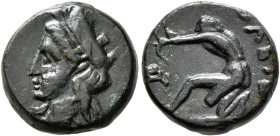 SKYTHIA. Olbia. Circa 360-300 BC. AE (Bronze, 15 mm, 4.30 g, 6 h). Head of Tyche to left, wearing mural crown and wreath. Rev. ΟΛΒΙΟ Archer kneeling l...