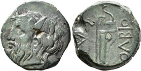 SKYTHIA. Olbia. Circa 300-275 BC. AE (Bronze, 22 mm, 9.68 g, 12 h). Horned head of the river-god Borysthenes to left. Rev. ΟΛΒΙΟ Axe and bow in bow-ca...
