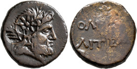 SKYTHIA. Olbia. Circa 80-70 BC. AE (Bronze, 20 mm, 6.10 g, 12 h). Laureate head of Zeus to right; two countermarks: branch and star within circular in...