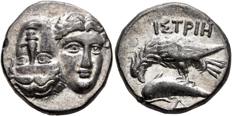 MOESIA. Istros. Circa 340/30-313 BC. Drachm (Silver, 17 mm, 5.09 g, 9 h). Two fa...