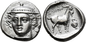 THRACE. Ainos. Circa 396/5-394/3 BC. Tetrobol (Silver, 14 mm, 2.11 g, 12 h). Head of Hermes facing slightly to left, wearing petasos. Rev. AINION Goat...
