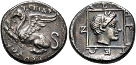 THRACE. Abdera. Circa 346/5-336 BC. Drachm (Silver, 16 mm, 2.42 g, 12 h), Archelaos, magistrate, 323/2. ΕΠ AP-XEΛAΟΥ Griffin springing left. Rev. ABΔ-...