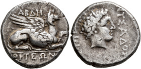 THRACE. Abdera. Circa 336-311 BC. Tetradrachm (Silver, 21 mm, 10.01 g, 2 h), Dionysados, magistrate, 319/8. ABΔH-PITEΩN Griffin seated right, raising ...