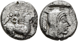 THRACE. Chersonesos. Circa 480-440 BC. Diobol (Silver, 10 mm, 0.81 g, 6 h). Rider on horse prancing right, holding reigns in his right hand and two sp...
