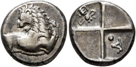 THRACE. Chersonesos. Circa 386-338 BC. Hemidrachm (Silver, 13 mm, 2.37 g). Forepart of a lion right, head turned back to left. Rev. Quadripartite incu...