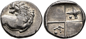 THRACE. Chersonesos. Circa 386-338 BC. Hemidrachm (Silver, 14 mm, 2.41 g). Forepart of a lion right, head turned back to left. Rev. Quadripartite incu...